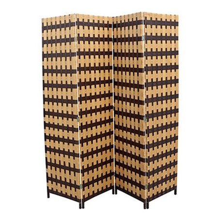 ORE INTERNATIONAL ORE International FW0676UG Brown - Natural Brown Paper Straw Weave 4 Panel Screen on 2 in. H Legs; Handcrafted FW0676UG